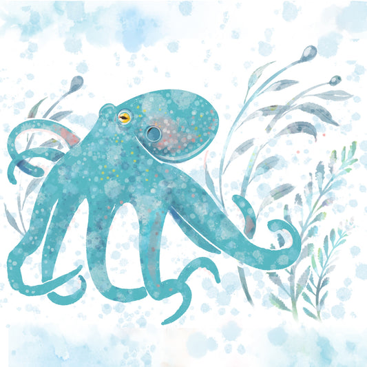 Catalina Octopus Blue - Illustrated Print by Thomas Little