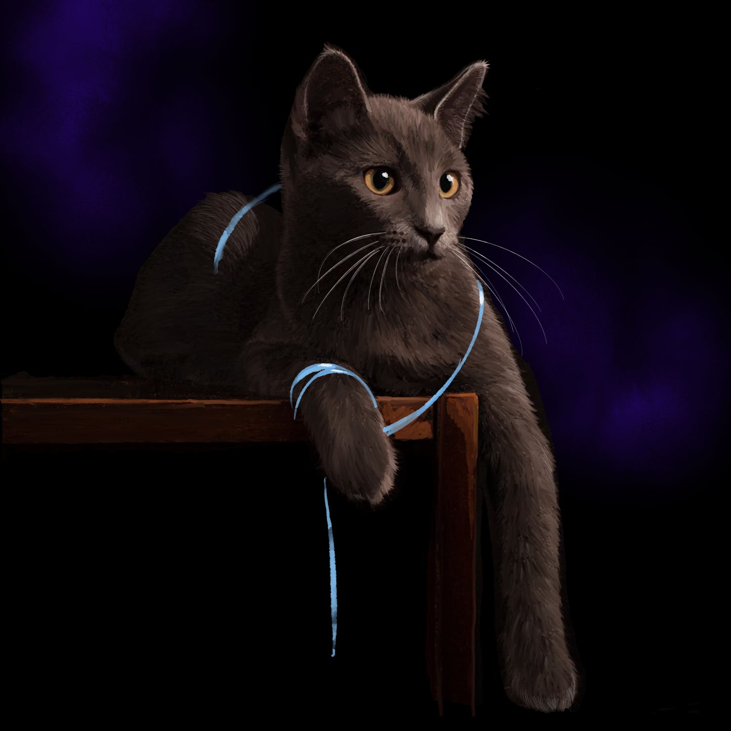 Cat with a Blue Ribbon - Illustrated Print by Thomas Little