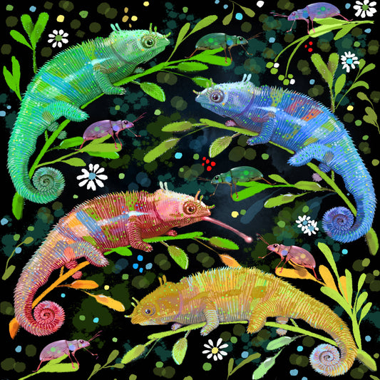 Colorful Chameleons - Illustrated Print by Thomas Little