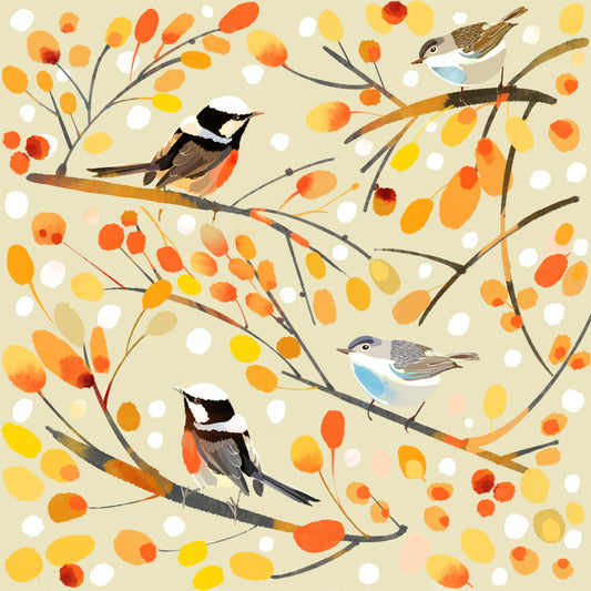 Fall Birdies Yellow - Illustrated Print by Thomas Little