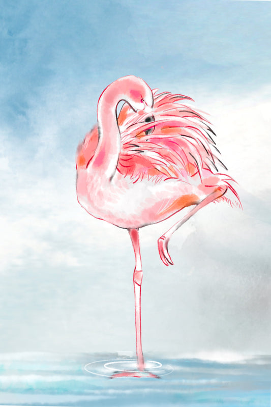 Flamingo Flirt - Illustrated Print by Thomas Little