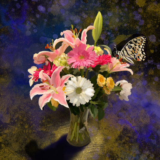 Flower Vase and Butterfly - Illustrated Print by Thomas Little