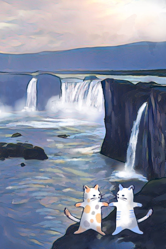 Global Cats Exploring Iceland - Illustrated Print by Thomas Little