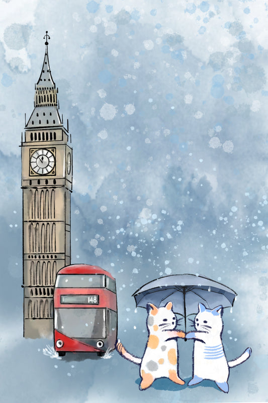 Global Cats in London Town - Illustrated Print by Thomas Little