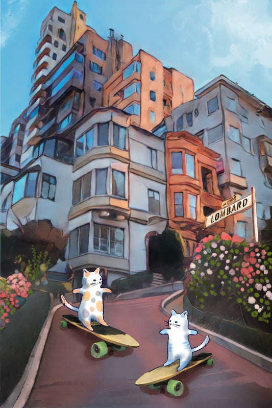 Global Cats Lombard Street - Illustrated Print by Thomas Little