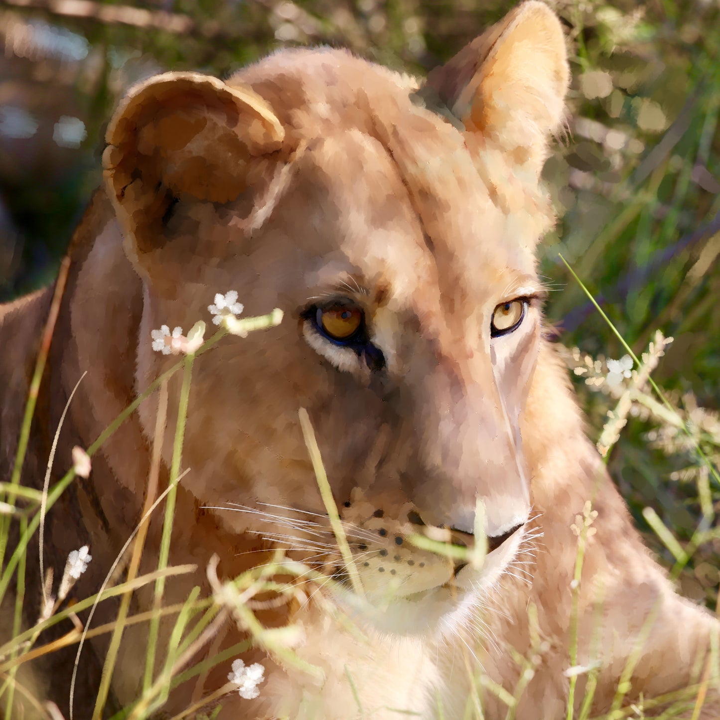 Huntress in the Grass - Illustrated Print by Thomas Little