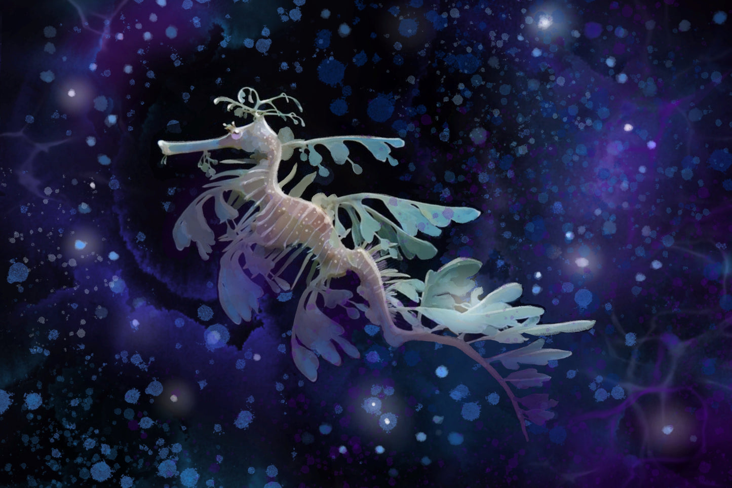 Leafy Sea Dragon Surfing the Multiverse - Illustrated Print by Thomas Little