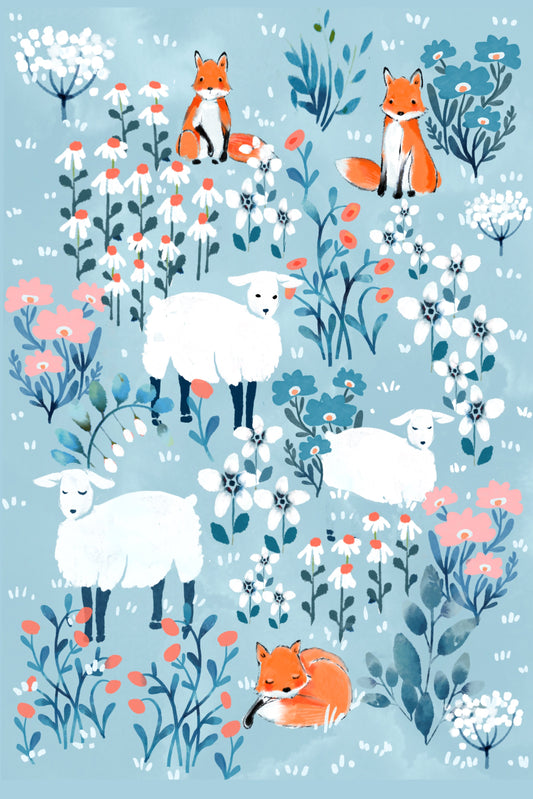 Little Fox and Little Lamb - Illustrated Print by Thomas Little