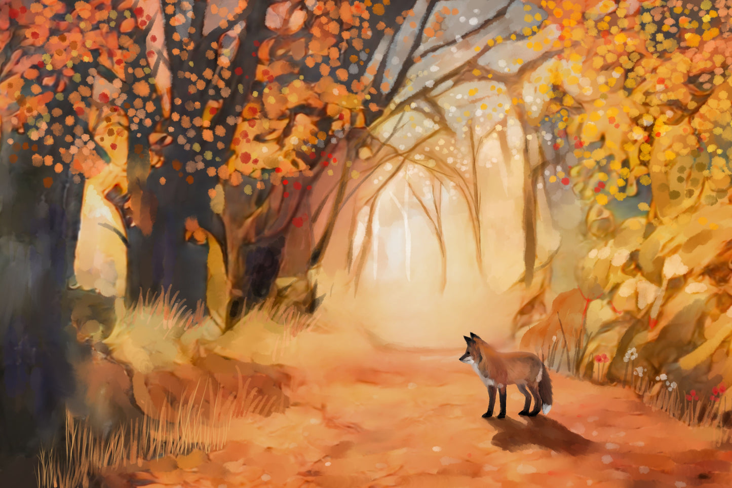 Little Fox in Magical Forest - Illustrated Print by Thomas Little