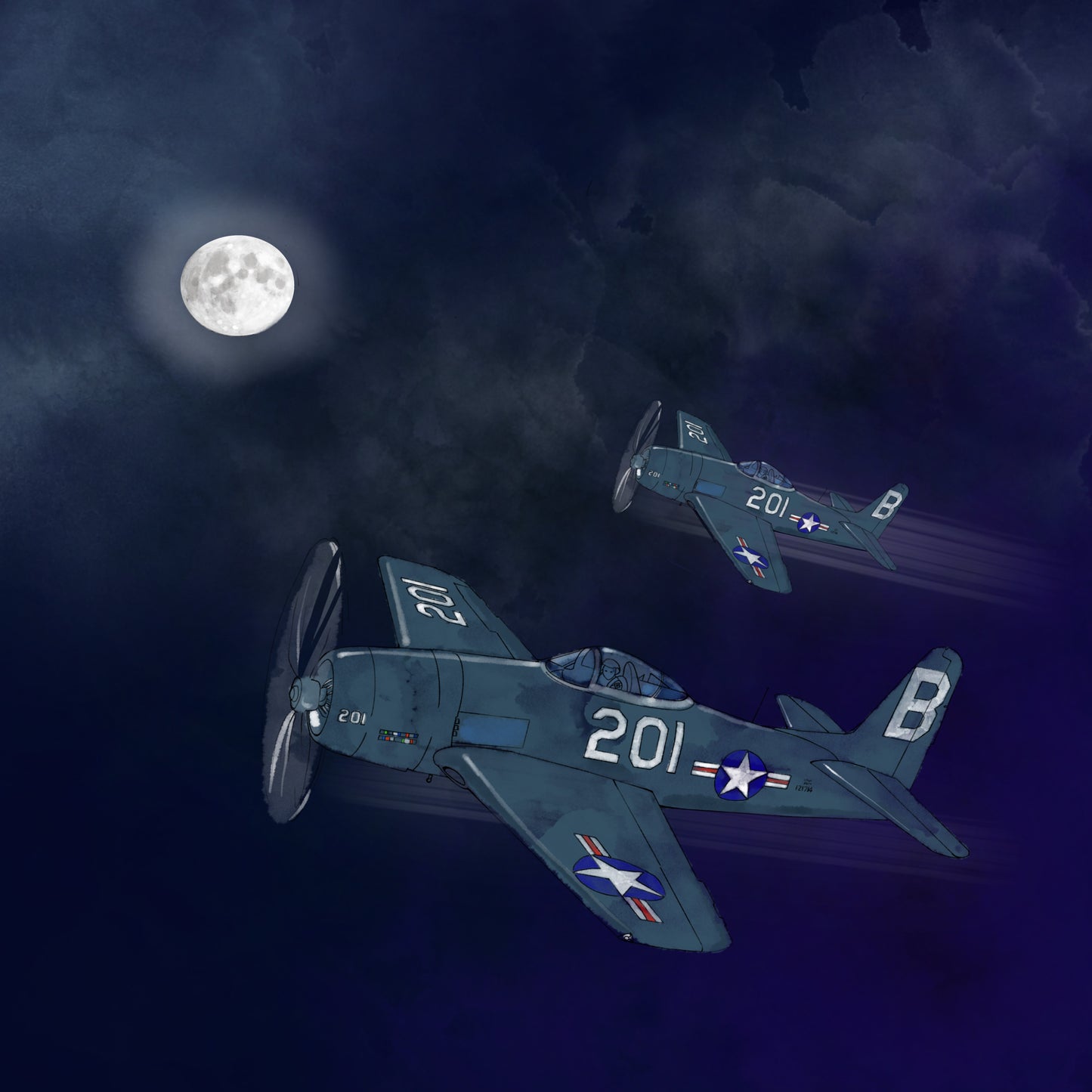 Night Raiders - Illustrated Print by Thomas Little