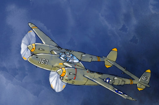 P-38 Lightning - Illustrated Print by Thomas Little