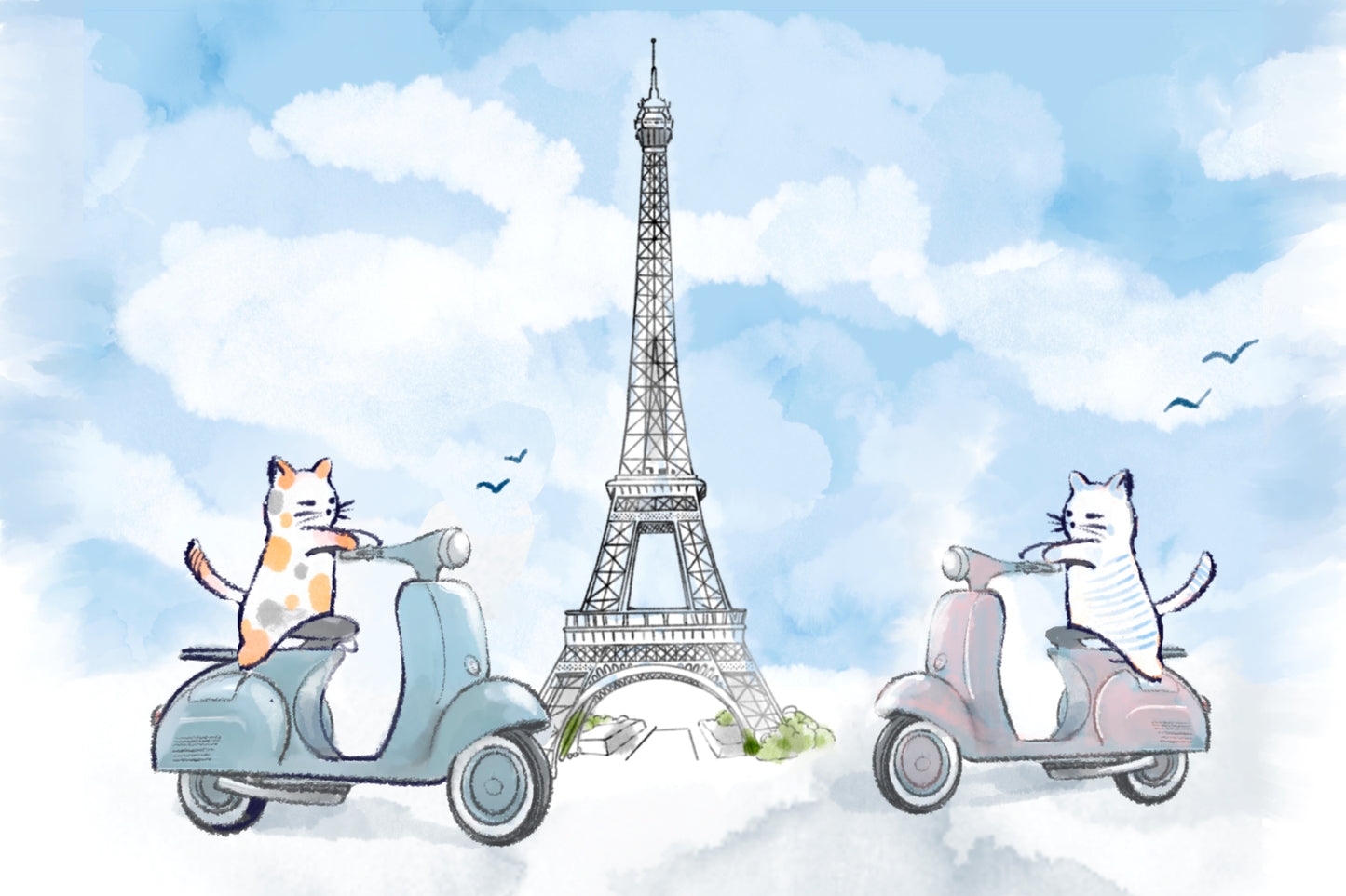 Perfect Day in Paris - Illustrated Print by Thomas Little