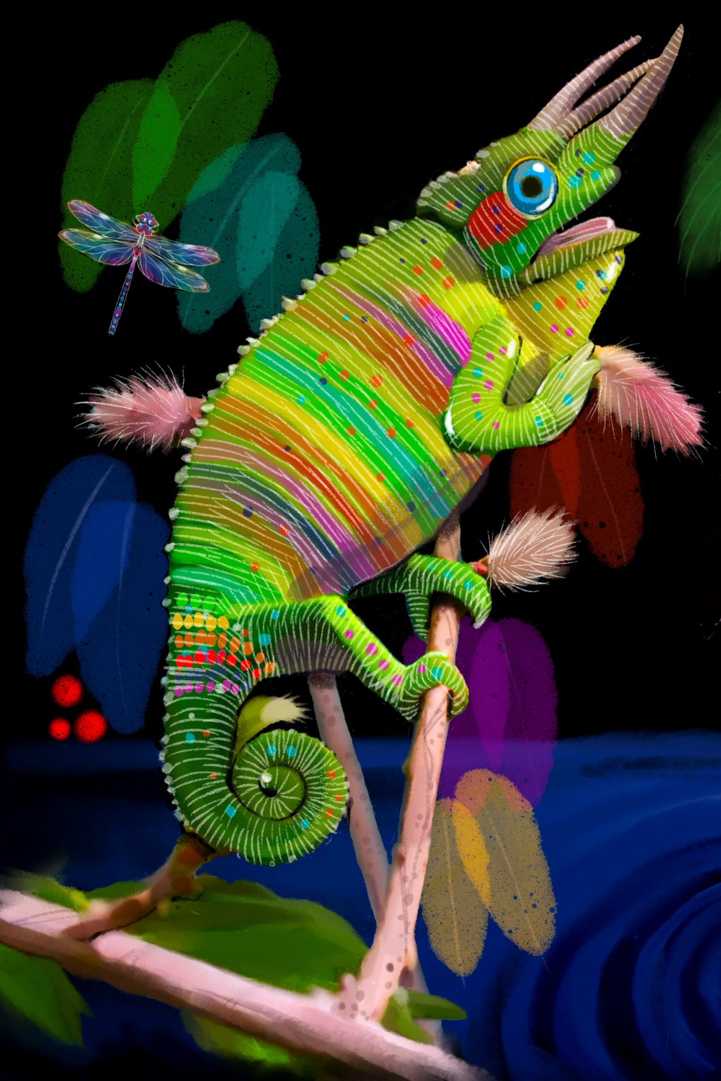 Rainbow Chameleon - Illustrated Print by Thomas Little