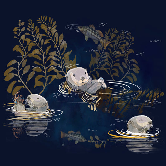 Sea Otters Chillin - Illustrated Print by Thomas Little