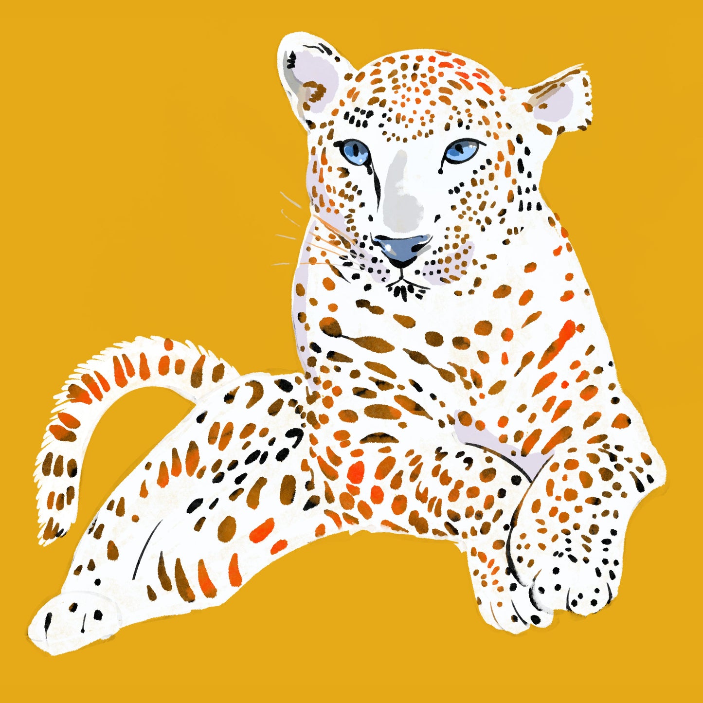 Snow Leopard Chillin - Illustrated Print by Thomas Little