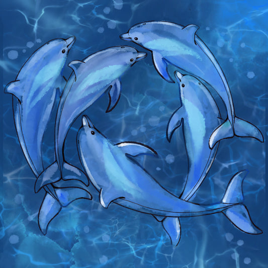 Spinner Dolphins at Play - Illustrated Print by Thomas Little