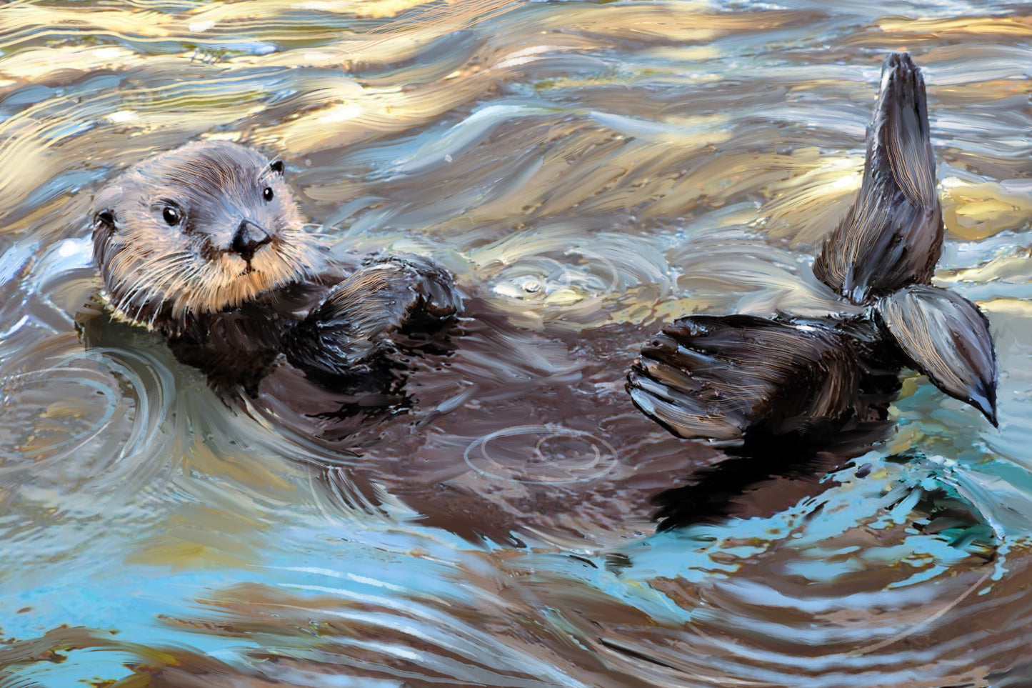 Sunrise Sea Otter - Illustrated Print by Thomas Little