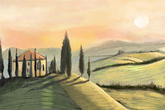 Sunset in Tuscany - Illustrated Print by Thomas Little