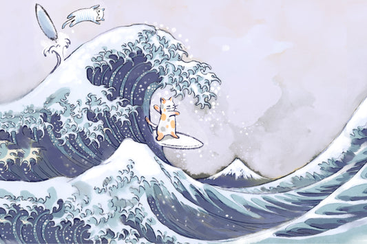 Surfing the Great Wave - Illustrated Print by Thomas Little