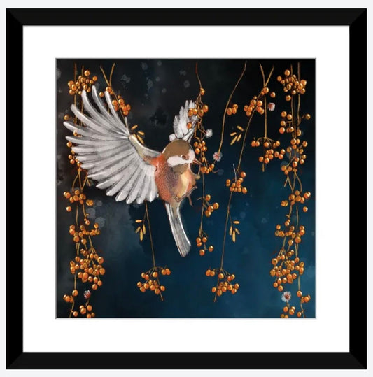 Bird in the Berries by Thomas Little - 16 X 16 inches - Framed Art Print