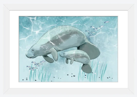 Mama and Baby Manatee by Thomas Little - 24 X 16 inches - framed art print